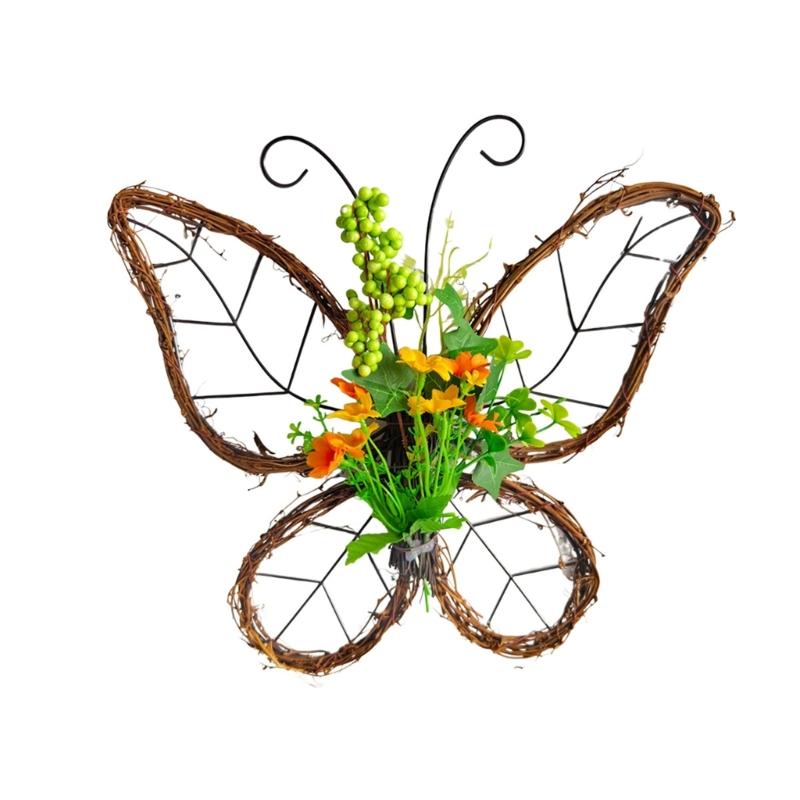 

Artificial Flower Wreath for Front Door Farmhouses Wedding Holiday Decorations, Butterfly Shape Wreath Spring Wreath 1
