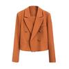 Women Suit Coat Formal Business Style Loose Solid Color Turn-down Collar Double-breasted Long Sleeve Soft OL Commute Office Coat