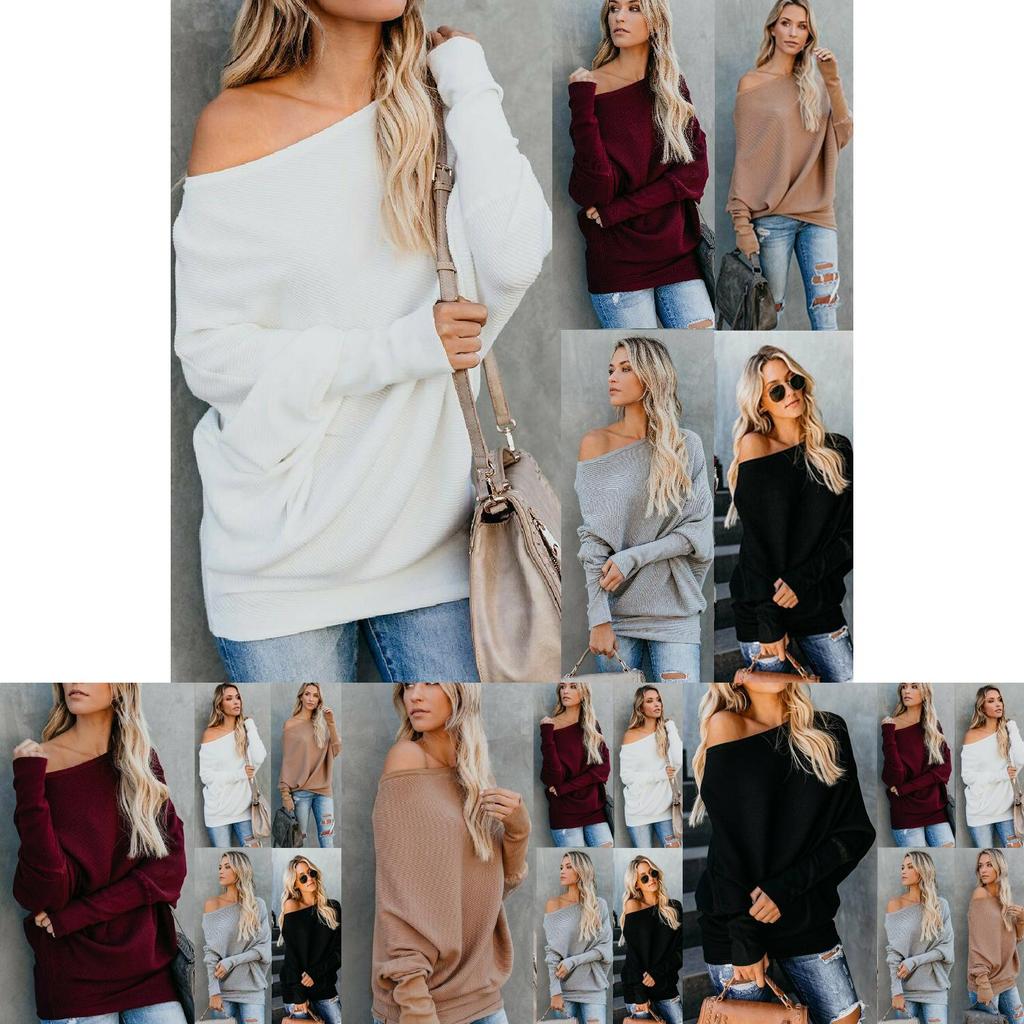 Stylish Women One Shoulder Knitted Sweater Blouse With Long Sleeves And Soft Material