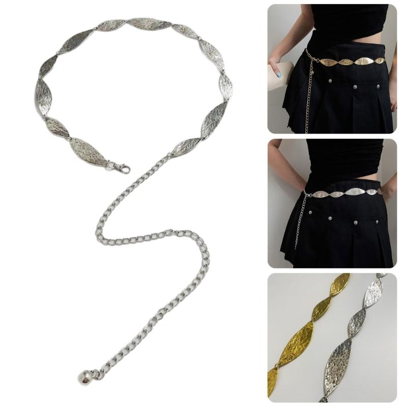 Stylish Antique Silver Tone Leaf Pattern Belt Chain Portable Fashion Accessory for Casual Outfits and Festival Wear