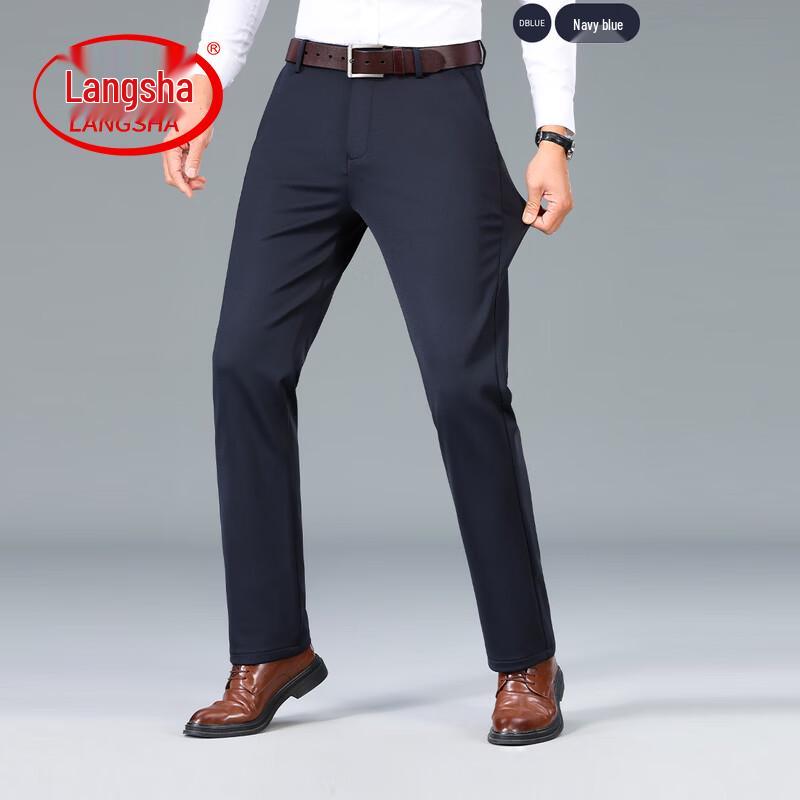 

LangSha Men s Casual Anti-Wrinkle Straight-Leg Business Pants 38