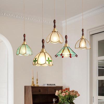 Japanese-Style Tiffany Stained Glass Pendant Light - Retro Brass Design for Bedroom or Restaurant