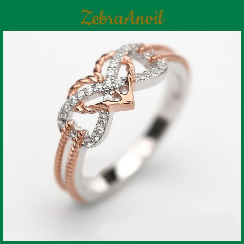 Elegant Rose Gold Two-tone Heart Cross Ring For Fashionable Young Women