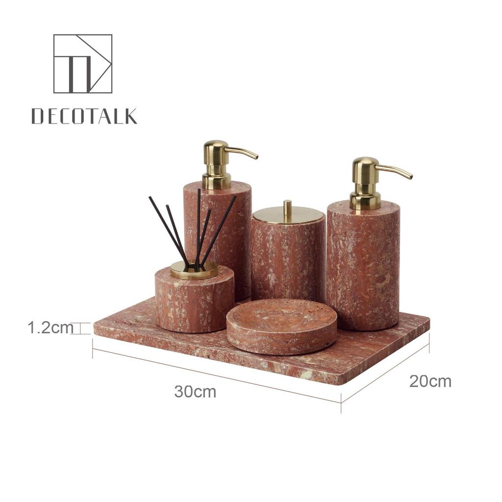 DecoTalk Wabi-sabi Red Travertine Bathroom Washbasin Set with Aromatherapy Tissue Box Tray