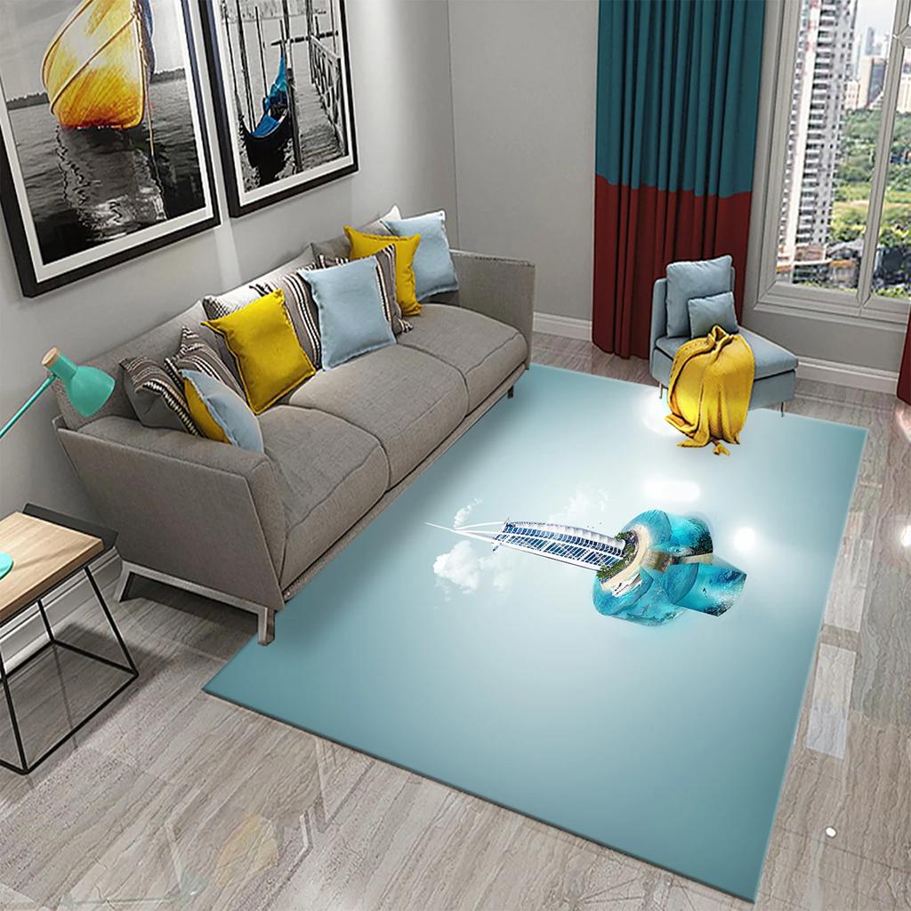 Visual Art Carpet Blue Ocean Castle Print Rug Creative Design Rectangle Area Rugs Yoga Mats Flat Mat Living Room Decor Door Mat
