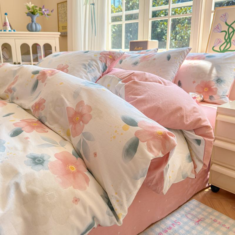 Luxurious 100% Cotton Floral Bedding Set Duvet Cover Set - Ultra Soft Breathable, 1 Duvet Cover 2 Pillowcases,Single/Double/King