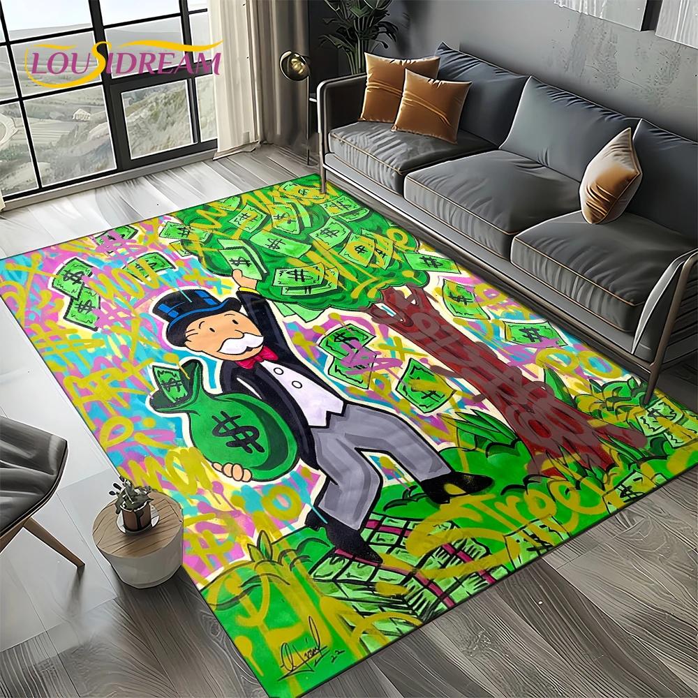 3D Rich Man Game Monopoly Dollar Cartoon Carpet Rug for Living Room Bedroom Home Sofa Decoration,Kid Area Rug Non-slip Floor Mat