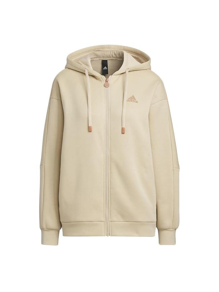 Adidas Wording Fleece Magic Beige Size Women's Loose-Fit Full-Zip Hoodie, (IK9893), J/L (JSY18/IEH71)