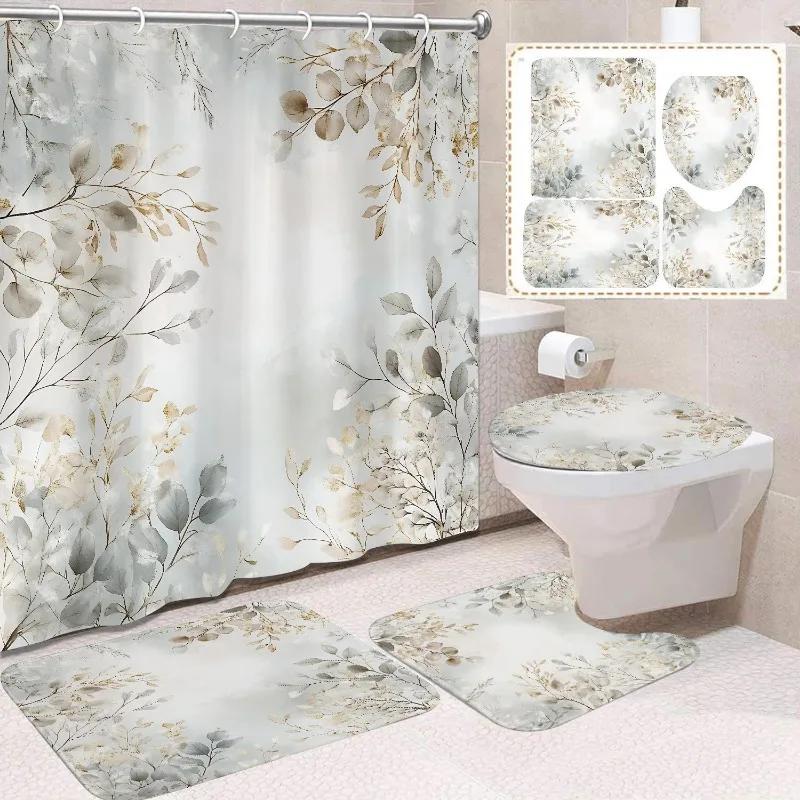 1/4 Stuks Waterdicht en schimmelbestendig Douchegordijn Luxe met Haak Douchegordijn met antislip mat U-vormige mat toiletdekselhoes