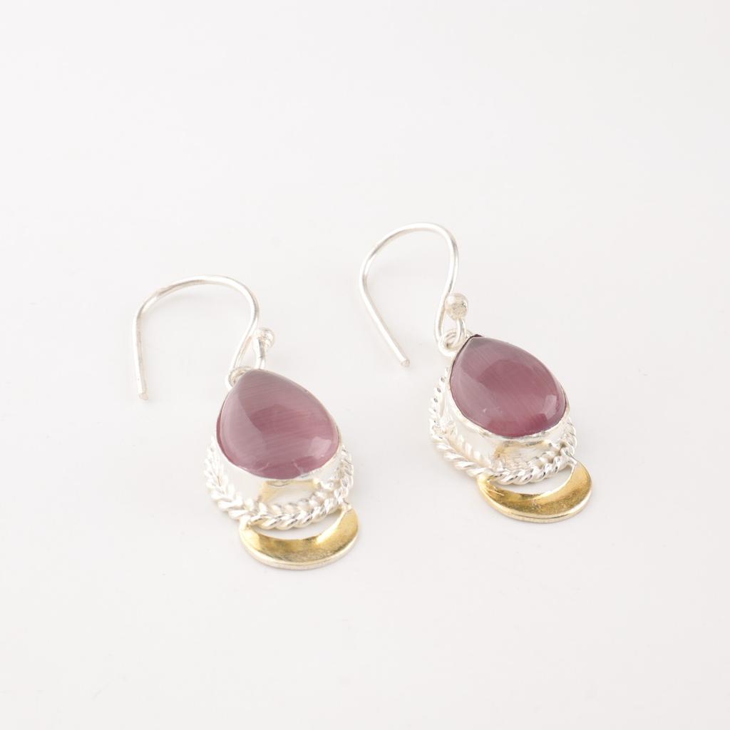 Pierre gemme œil de chat violet Argent sterling 925 Bijoux Boucles d'oreilles artisanales 1,5" EE-162-36