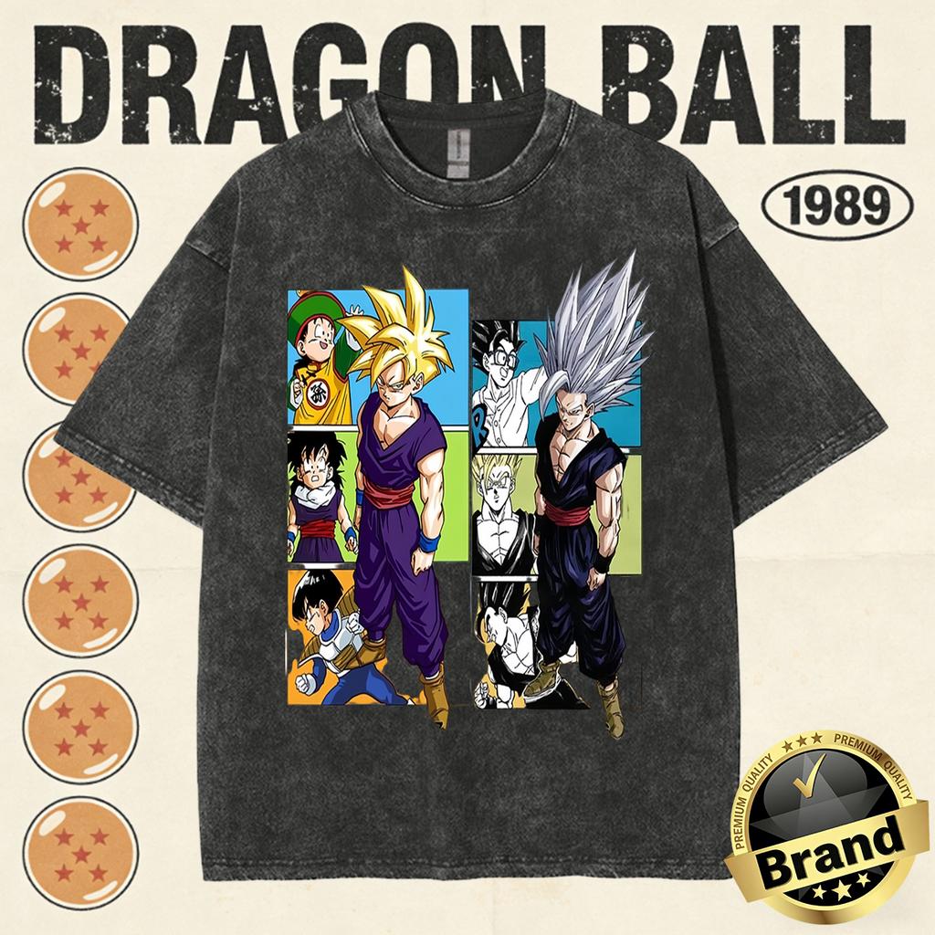 Summer Fashion Dragon Ball Vintage T-Shirt Men 100%Cotton Washed Retro Tops Print Heavyweight Oversized Family Matching Tee