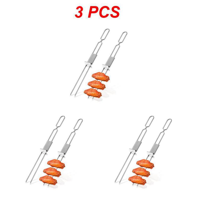 Kitchen Stainless Steel Skewer Reusable BBQ Fork Grill BBQ Needle Stick Easy To Penetrate Food Barbecue Fork Kitchen Accessories