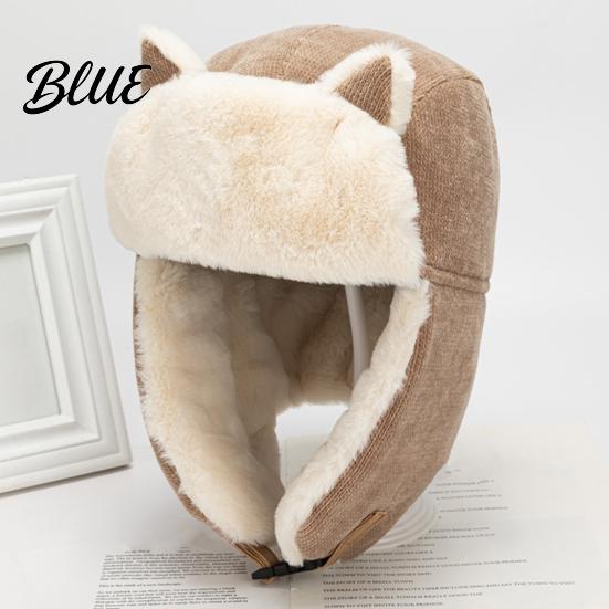 Winter Gifts for Women Ear-Flap Hat, Cute Cat Ear Trapper Warm Plush Thermal Protection Hats Lined Windproof Cap, Ushanka Hat Cold Weather Riding