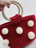 Yarn Knitting Pompom Bucket Handbag - Trendy Crochet Finished Women's Portable Bag