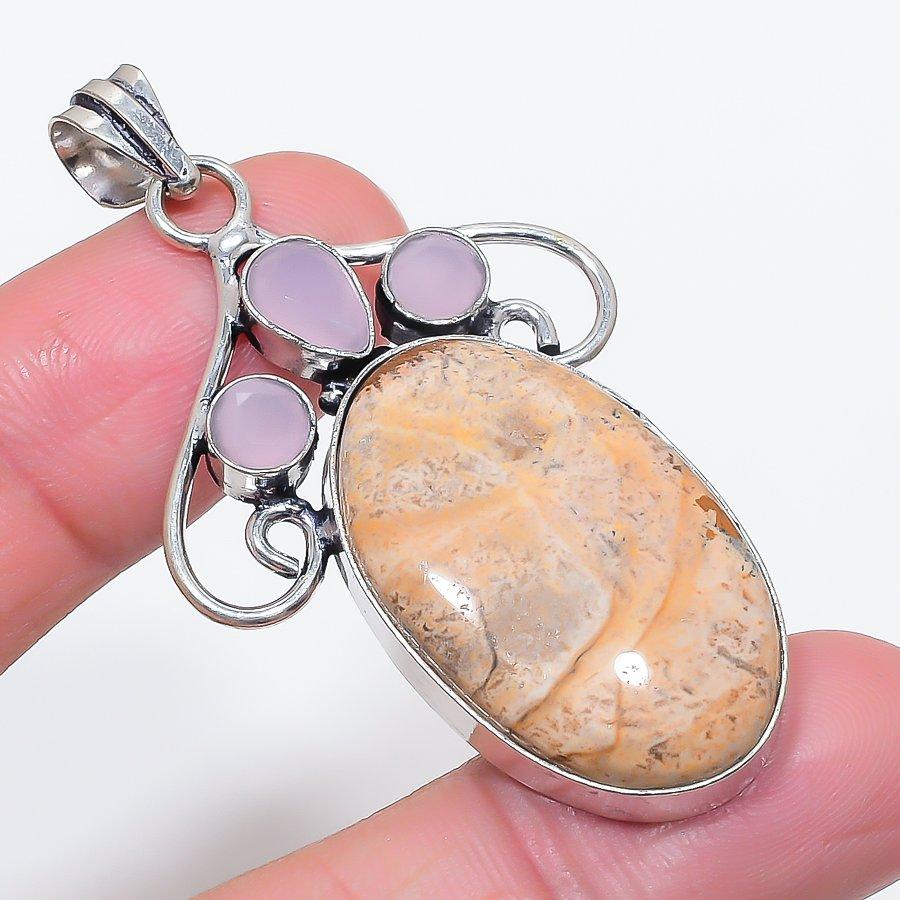 Natural Picture Jasper, Chalcedony 925 Sterling Silver Pendant 2.36" q6g93