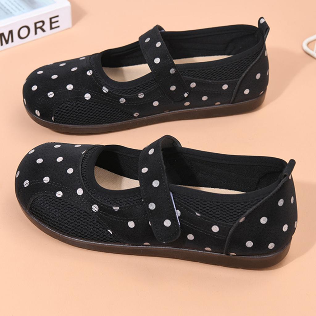 Women Mary Jane Shoes Breathable Mesh Casual Soft Sole Slip On Flats Adjustable Hook and Loop Fastener Lightweight Comfortable Footwear