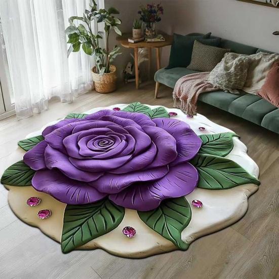 Floor Mat 3D Flower Pattern Water-Repellent Bathroom Rug with Anti-Slip Base High-Density Crystal Velvet Bath Mat