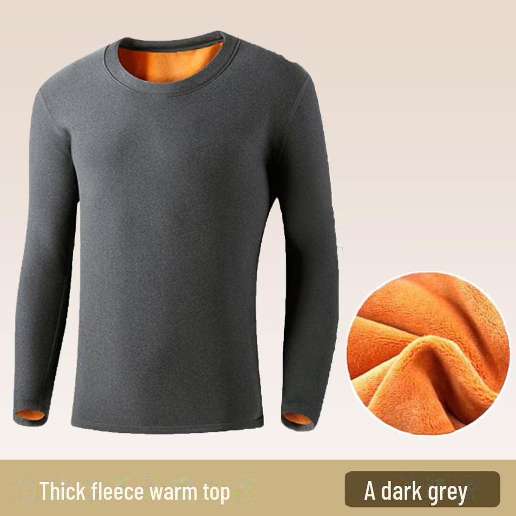 Thermo-Langarmhemd aus Samt für Herren, Slim Fit, Rundhalsausschnitt, verdickt für Herbst/Winter