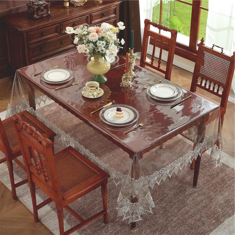 PVC Transparent Lace Tablecloth Household Waterproof and Oil Resistant Tea Table Protective Pad Rectangle Wear Resistant and Anti Slip Table Cloths