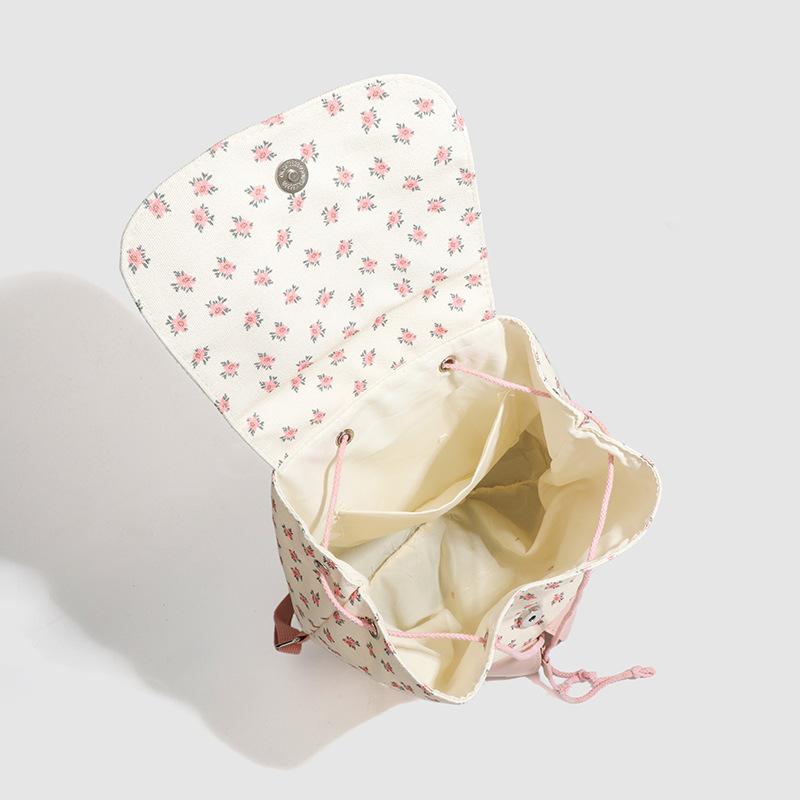 Floral Canvas Small Fresh Backpack Early Spring Large Capacity Campus College Student Small Schoolbag
