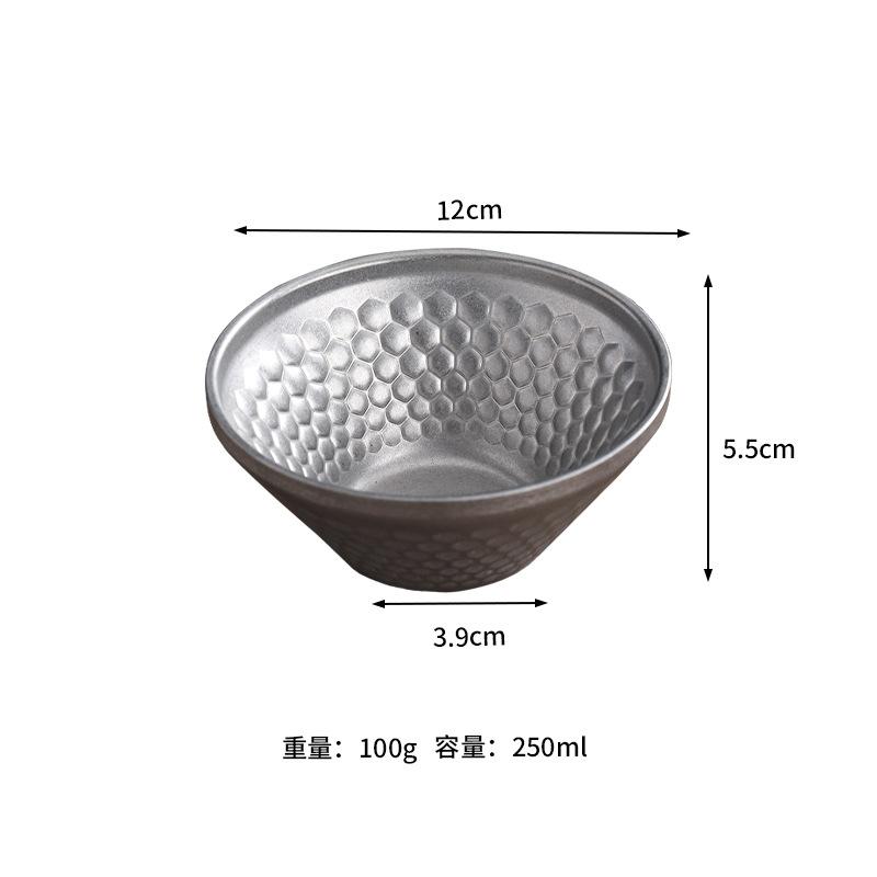 Vintage Stainless Steel 304 Diamond Patterned Salad Dessert Bowl Mixed With Noodles And Bamboo Hat Bowl