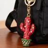 Keychain Sparkling Rhinestones Inlaid Cactus Design Keychain Pendant Enamel Oil Drip Process Smooth Edges Spring Buckle Key Holder Backpacks Accessory