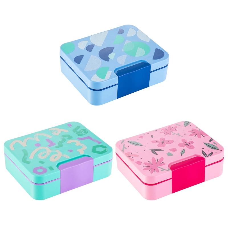 Kinder Lunchbox Set mit 3 Fächern, Behälter und kleiner Tasse, Auslaufsicher für Schulessen und Kita-Mahlzeiten B03E