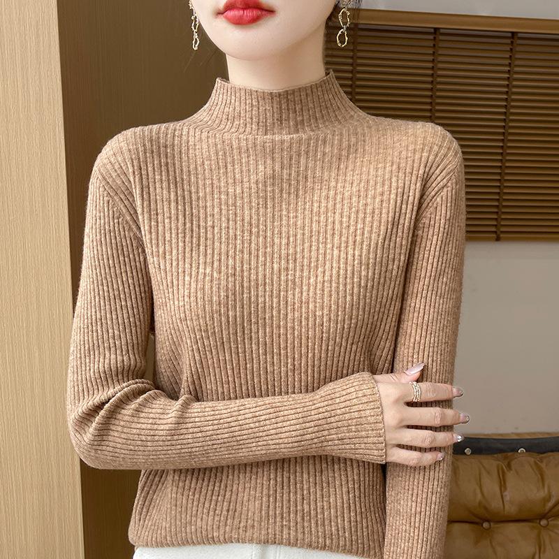 Herbst neues Damen Langarm Rollkragen Slim-Fit Rippstrick Lazy-Wind Pullover Strickpullover Unterhemd Oberbekleidung Innenbekleidung