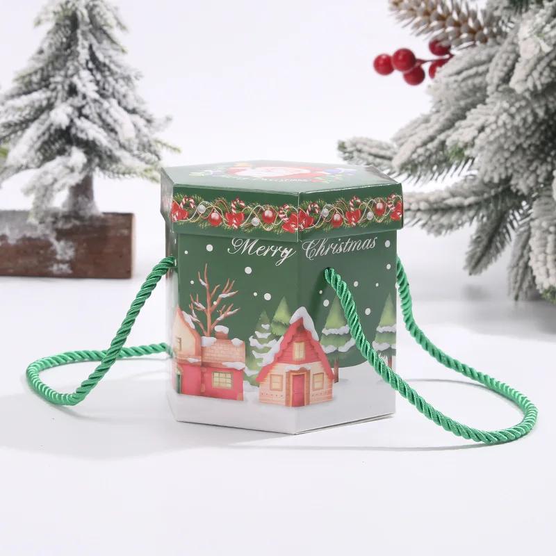 

Різдвяні подарункові пакети паперова цукеркова коробка для печива портативна мотузкова упаковка різдвяні новорічні прикраси для вечірки дитячі подарункові пакети 10pcs зелений