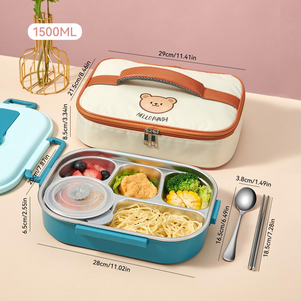 4/5 Compartments 304 Stainless Steel Bento Lunch Box For Kids Students With Bowl&Cutlery Portable Large Capacity Food Container