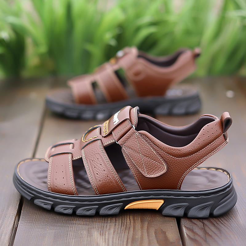 Summer Breathable Cool Outdoors Non-slip Men Genuine Leather Sandals Trend Adult Soft Sole Shoes Comfort Lightweight Roman Shoes