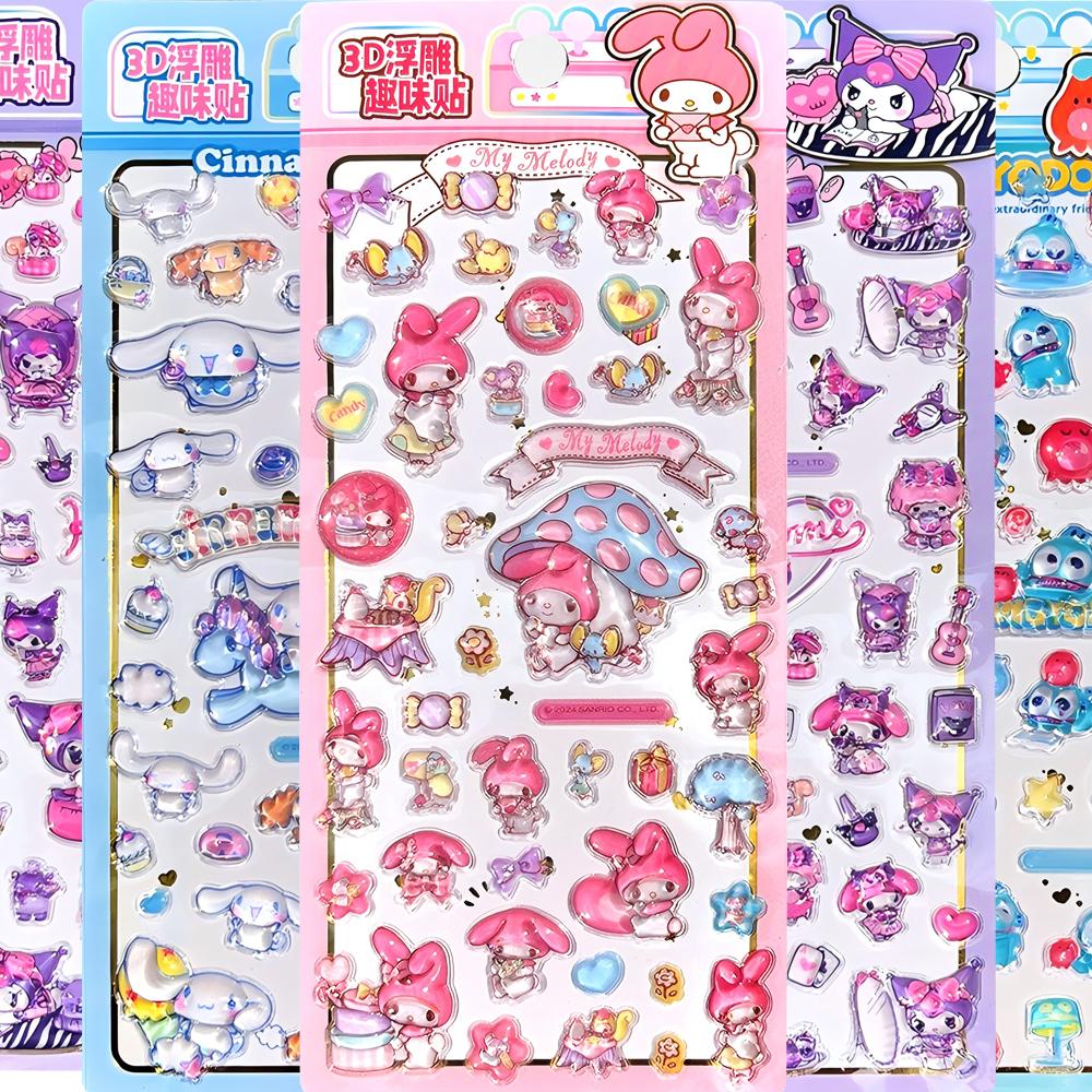 Cute Sanrio Series 3D Relief Stickers Aesthetic Decoration Decals Kawaii Cinnamoroll My Melody Kuromi Cartoon Bubble Sticker Toy