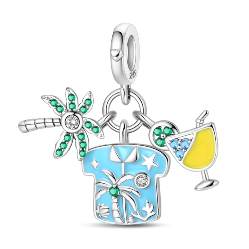 Funny Copper Metal Sail Beach Plane Mojito Sunbathing Holiday Diary Charm Bead Components Bead Components Compatible With Pan Authentic Original