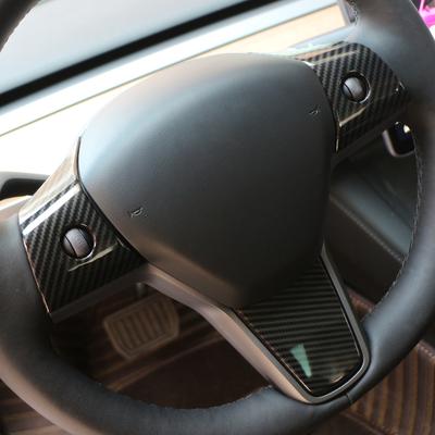 Guarnição de volante de carro para Tesla Model 3 Model Y Adesivos automotivos para interior ABS Fibra de carbono Patch Acessórios de decoração
