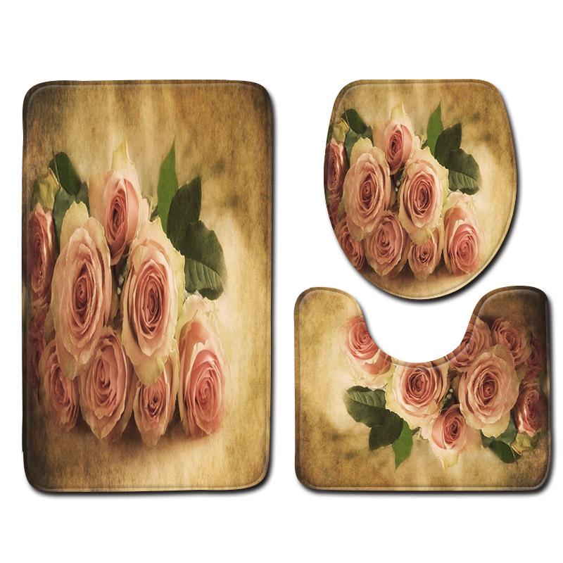 Creative Retro Bathroom Toilet Three-Piece Floor Mat Combination Set Household Door Mat Kitchen Absorbent Non-Slip Carpet