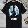 Herren Cartoon Engelsflügel Grafik T-Shirt - Lässiges einfarbiges braunes Rundhals-T-Shirt mit lebendigem Blau