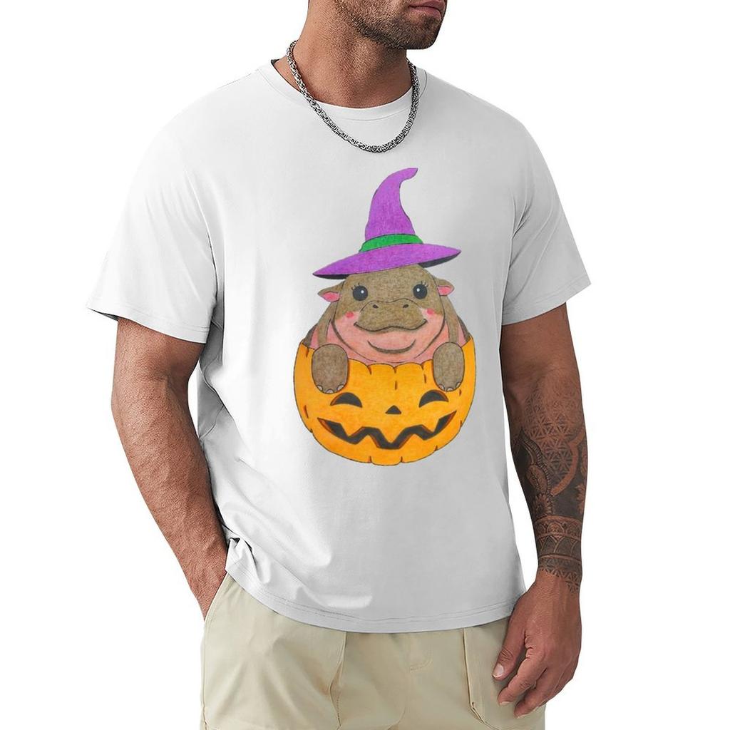 Moo Deng Baby Hippo Halloween Tshirt Soft Antishrink Cotton Tee