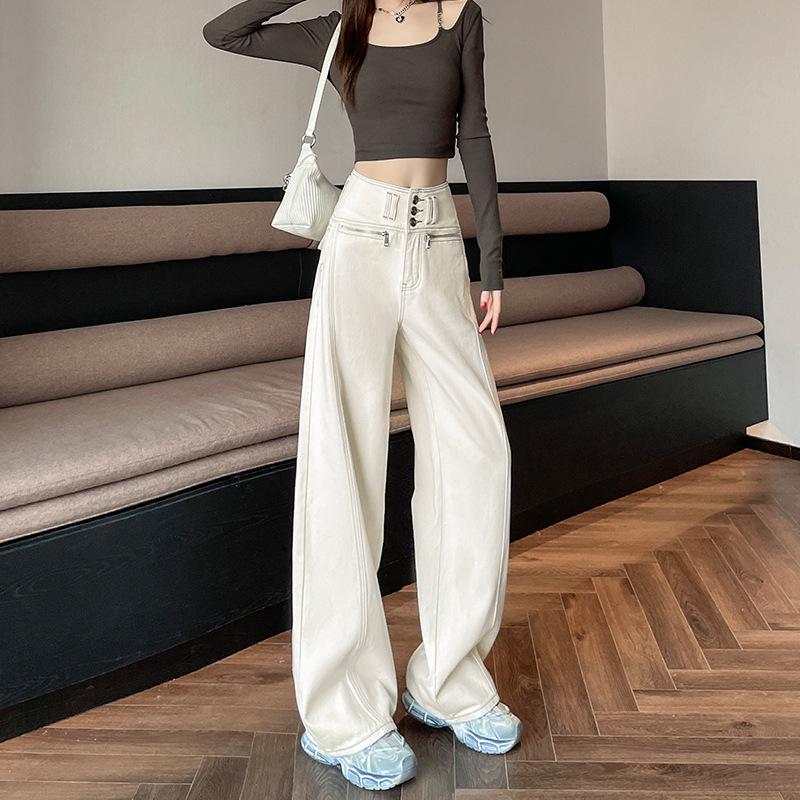 

Apricot High-Waisted Wide-Leg Button-Down Jeans for Women - Spring/Autumn Fashion S