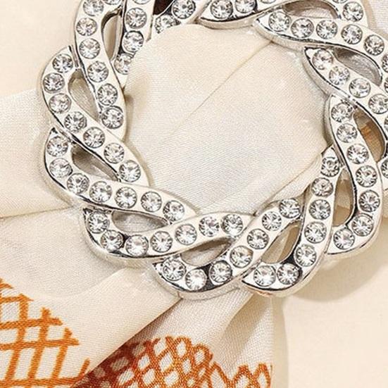 Vintage Scarf Ring Rotary Flower Rhinestone Brooch Pin for Women 3-Slot Adjustable Elegant Scarf