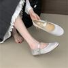 Satin French Temperament Round Head Flat Bottom Mary Jane Single Shoes Women's 2025 Autumn New Evening Breeze with Skirt Ballet Shoes