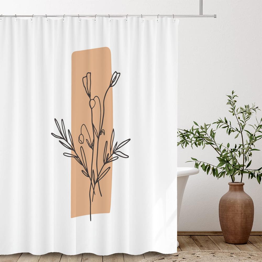 Nordic Abstract Minimalist Flowers Shower Curtain Decor Bathroom Curtain Floral Fabric Hanging Curtain Bathroom Decor With Hooks