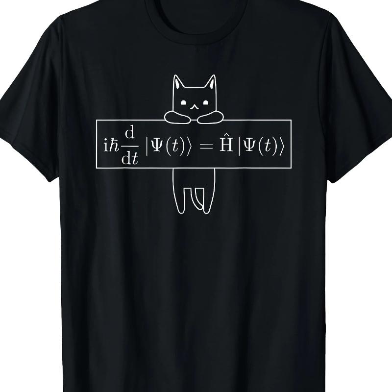 

Quantum Mechanics Cat T-shirt Physics Themed Printed Women Tee Comfortable Top Round Neck Short Sleeve Casual Clothing XL чорний