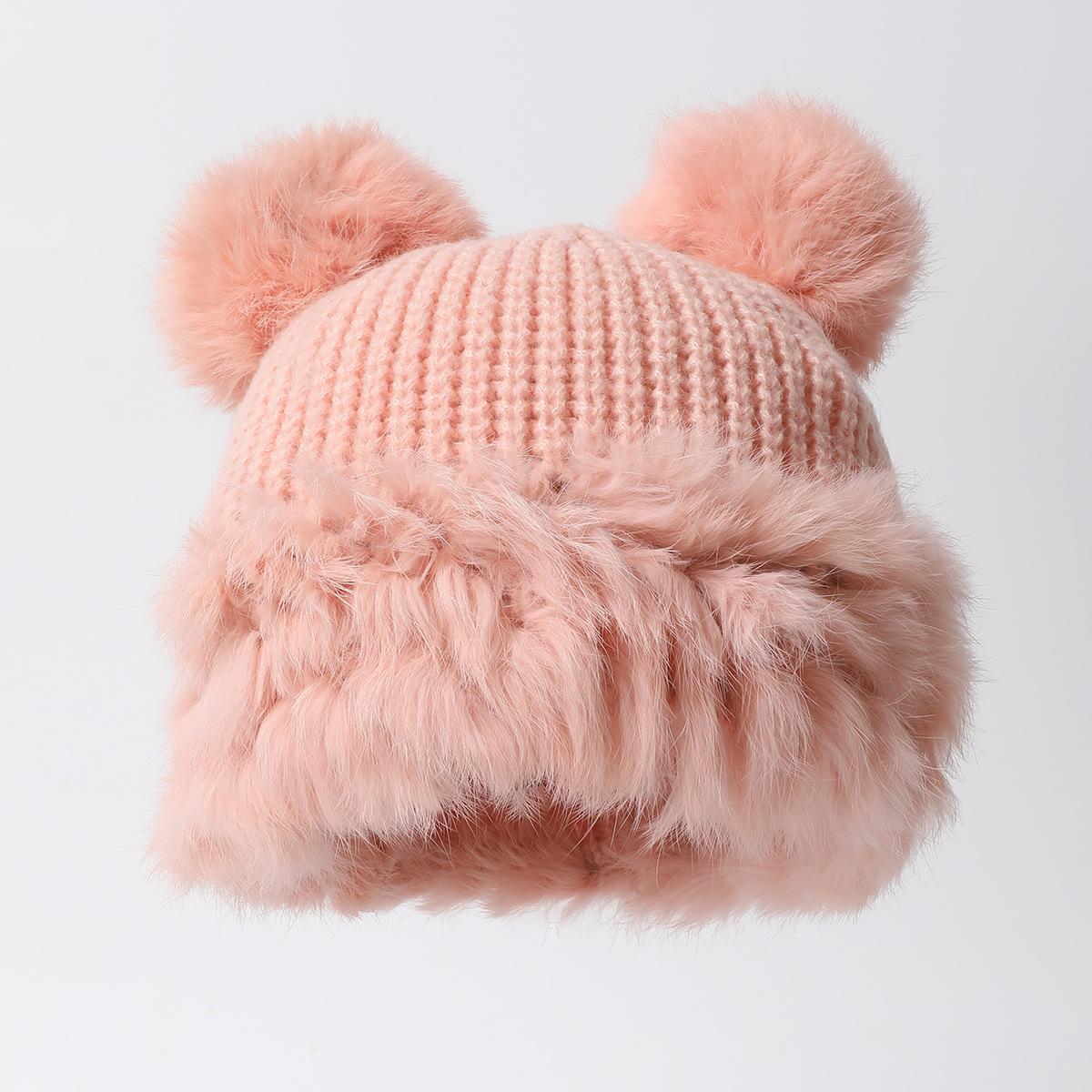 Cute Bear Ears Wool Hat Women S Winter Year Plush Warm Big Head Circumference Knitted Hat 【plush hat】one size