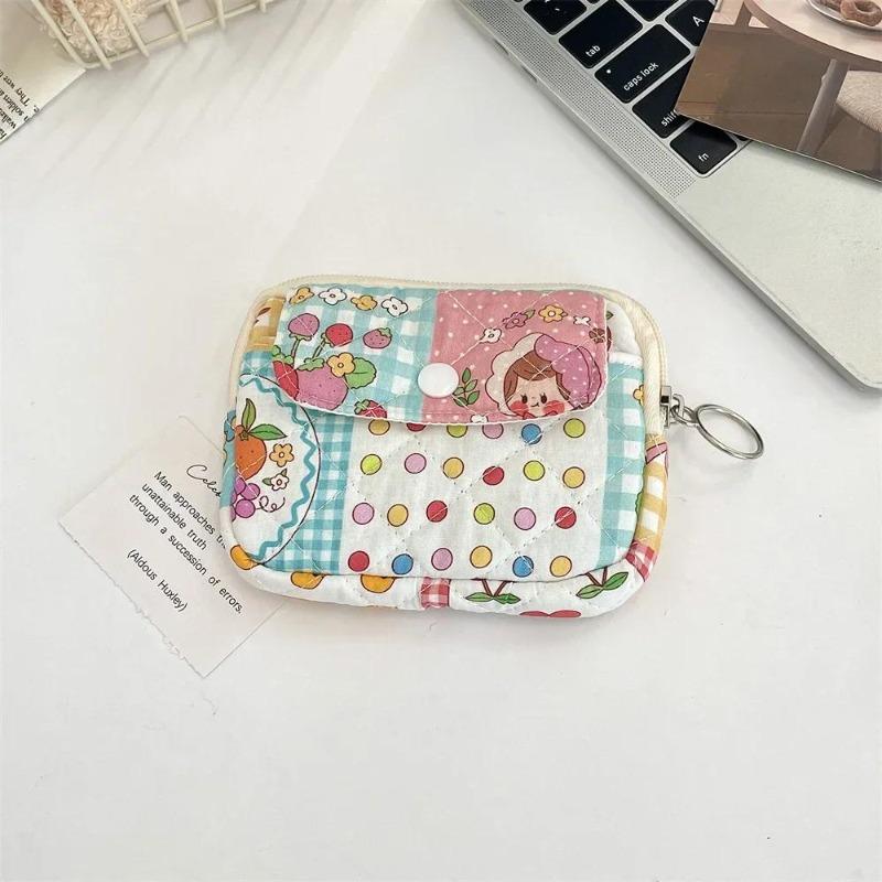 Cute Cartoon Floral Quilting Document Storage Bag Card Wallet Coin Purse ID Card Holder Driver's License Holder Badge Holder