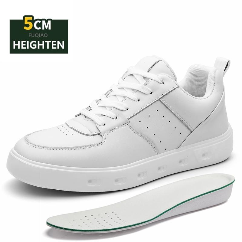 Men's Cow Leather Casual Height Increasing Sneakers Flat/5CM Elevator Shoes Breathable Comfortable Fashion Lift Footwear