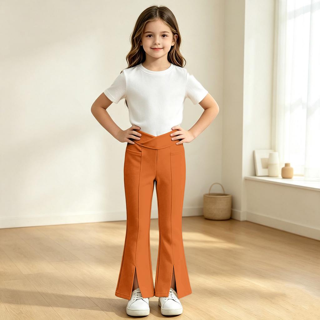 Kids' Yoga Pants with Pockets, High Waisted Color Stretch Casual Pants for Dance Running and Workout
