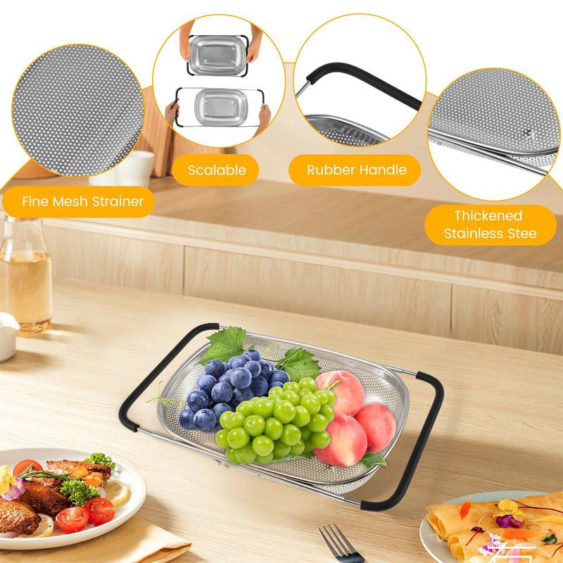 Drainer For Food Sink Colander With Handle Stainless Steel Colander Fine Mesh Sink Colander Large Colander Strainer Basket For