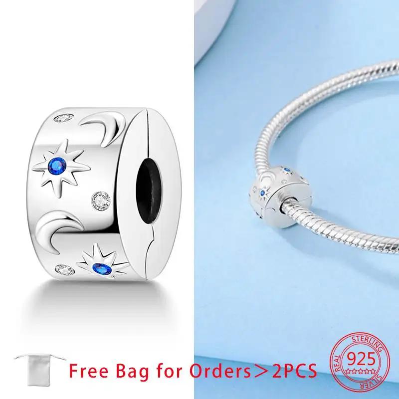 Clip Spacer Charm For Bracelet Clip Lock Stopper Bead Copper Spacer European Openable Sun Moon Star Beads Gift