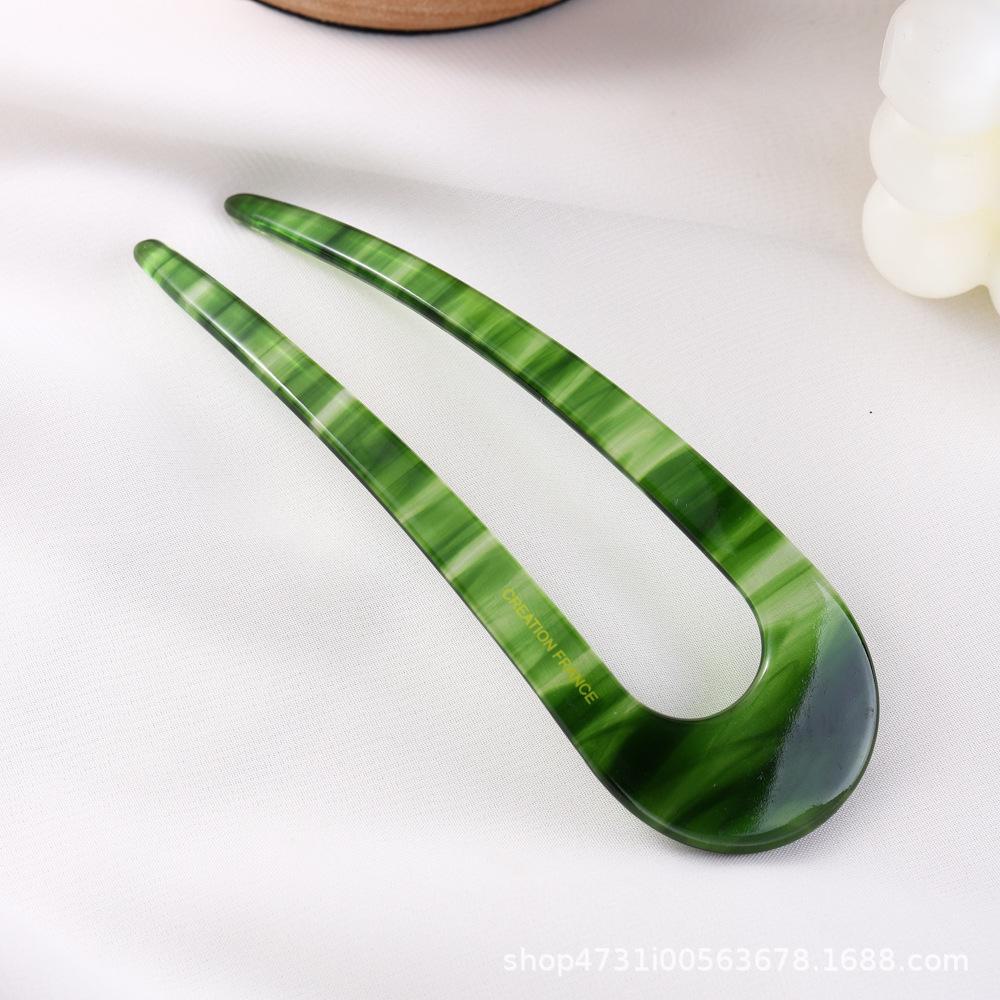 Korean U-Shaped Acetate Hairpin for Buns - Modern Style Clip