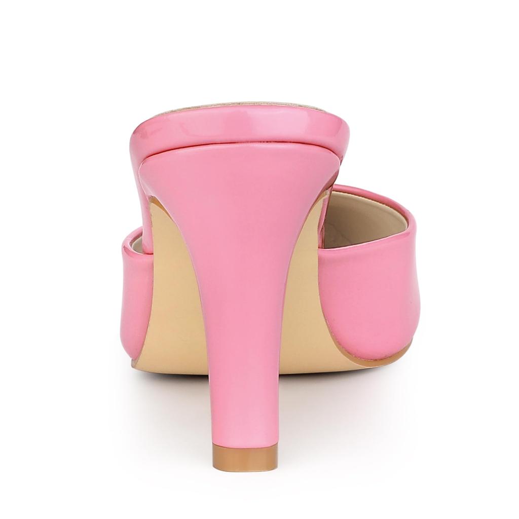 Allegra K Women's Stiletto Mule Sandals, PU Leather, Heelless, Front Closed, Pointed Toe, Pink, Size 24.0 Cm